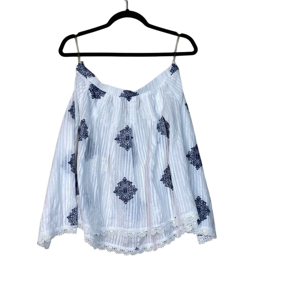 ALTAR'D STATE‎ WHITE AND BLUE  OFF SHOULDER TOP